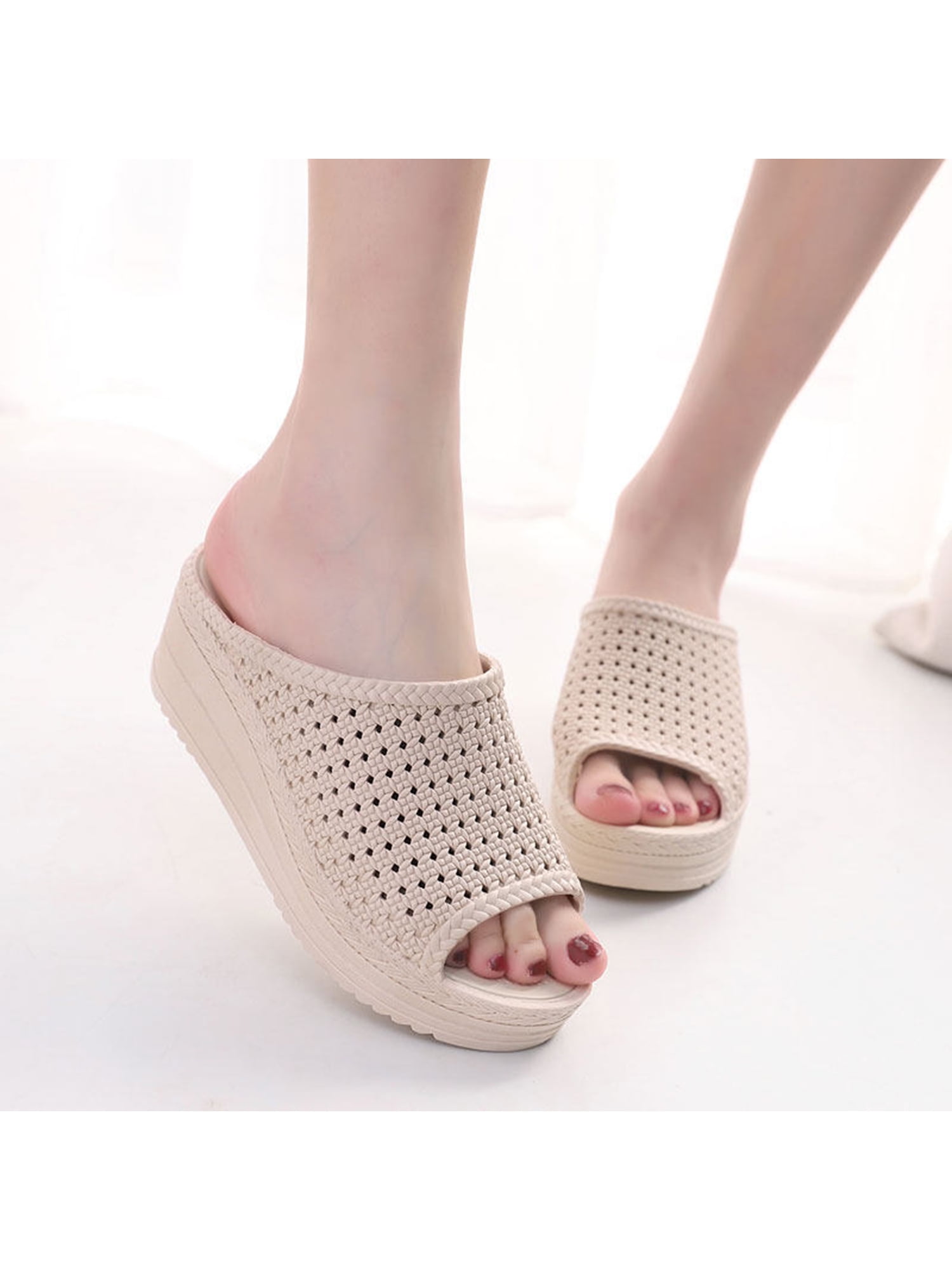 Womens Open Toe Wedge High Heel Slide Slipper Platform Sandals Casual Shoes NEW