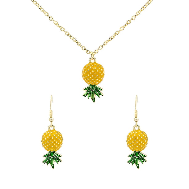 2 piezas de pendientes de piña con hojas verdes y amarillas tropicales, collar colgante para mujer, pendientes colgantes, joyería
