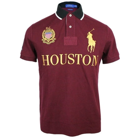 Boxer Polo Ralph Lauren Polo Ralph Lauren Mens Custom Slim Fit Pony Logo Houston 3 Crest Embroidered Polo Shirt Burgundy Red ()