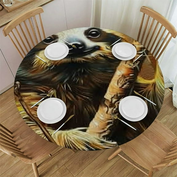 Sheronv Sloth Leaf Stick Round Table Cover Stain Resistant Washable for Indoor Outdoor Tablecloth Kitchen Dining Wedding Parties 100% Polyester Fiber 31"-35