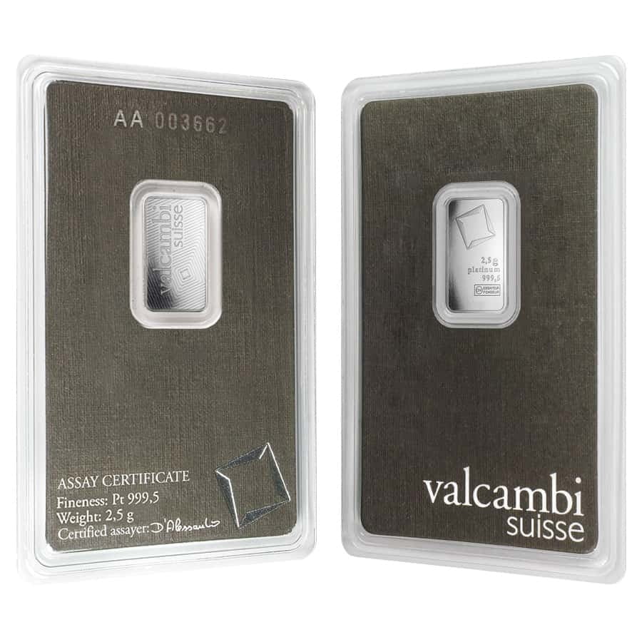 2.5 Gram Platinum Bar - Valcambi Suisse .9995 Fine (in Assay)