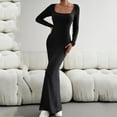 thumbnail image 5 of Zedker Fall Dresses for Women 2025 Corset Maxi Dress Long Sleeve Square Neck Ruched Bodycon Elegant Formal Wedding Guest Cocktail Holiday Party Dresses Plus Size Black L, 5 of 6