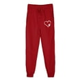 thumbnail image 3 of Efsteb Women Sweatpants Elastic Waist Drawstring Joggers Sweatpants Heart Print Casual Baggy Pants Running Sports Pants Trousers Red XL, 3 of 4