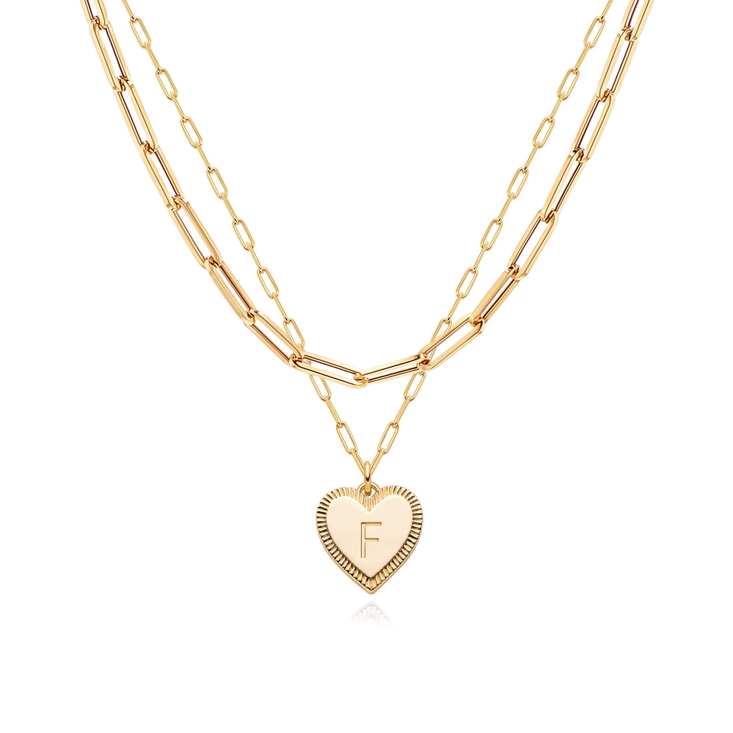 Gold Heart Necklace for Women Initial Pendant Necklace with Layered Chains Paperclip Gold Chain Trendy Jewelry Personalized 14k Gold Plated Necklaces 