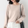 thumbnail image 5 of TFEOQRY Women's Crew Neck Sweater Long Sleeve Soft Knit Solid Pullover Casual Fall Daily Wear Top Beige, 5 of 5