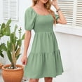thumbnail image 2 of ZyeKqe Womens Summer Dresses Square Neck Puff Short Sleeve Mini Dress Smocked Casual A Line Short Mini Dress, 2 of 8