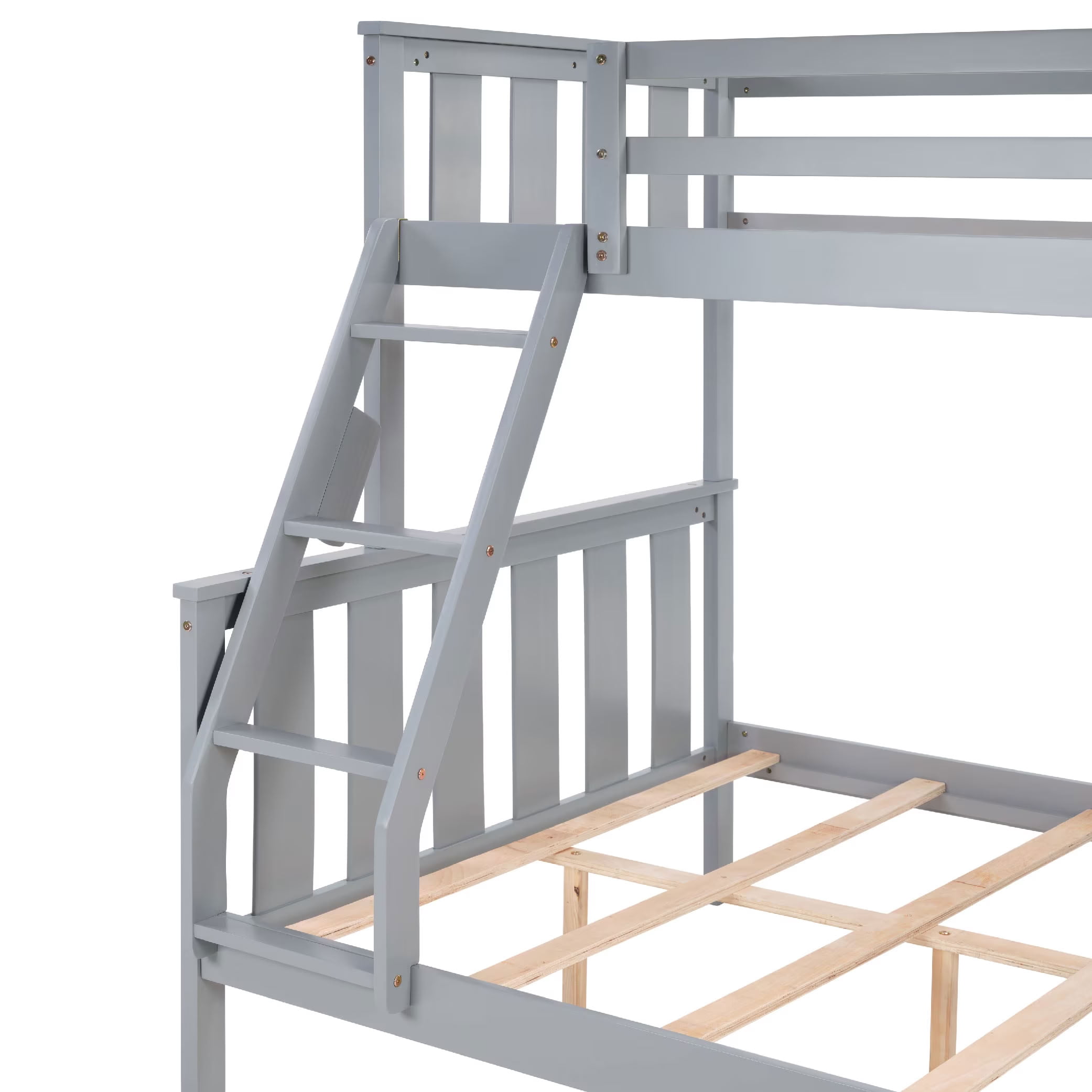 MAYEERTY Twin over Full Bunk Bed with Flexible Ladder, Solid Wood Bed Frame with High Guardrails, Space-Saving for Kids Teens and Dorm Rooms