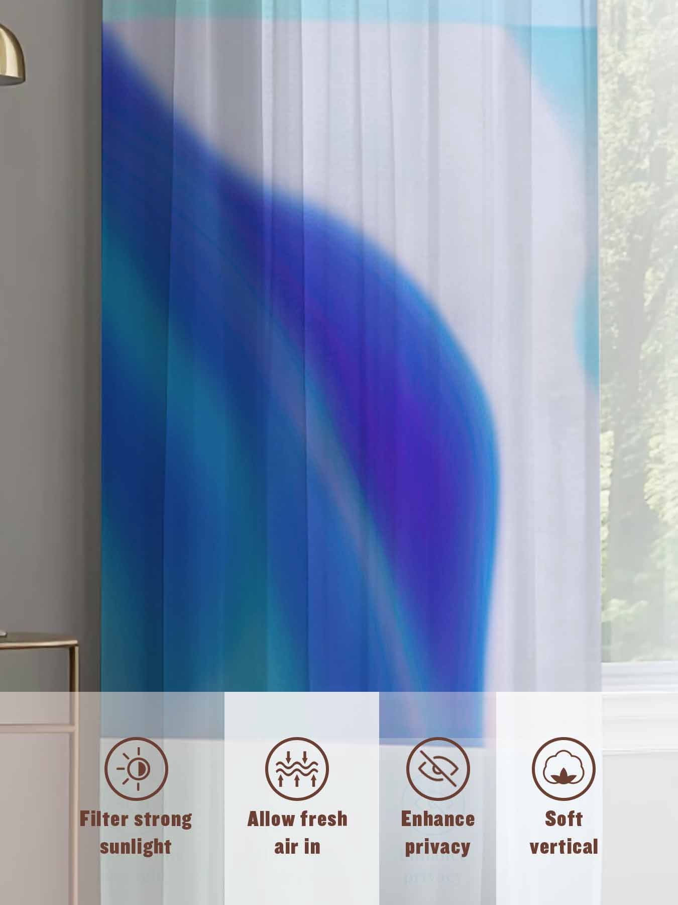 Blue Abstrac Sheer Curtains 45 inches Long 2 Panels Set Tiers Sheers Rod Pocket Small Window Short Curtains for Kitchen Cafe, Each 52" W x 45" L