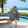 thumbnail image 3 of Yayeee Kids Hooded Towel with Hand Pockets Beach Soft Absorbent Bath Wrap 50 x 23.5 inch, Navy Blue Peacock Pattern, 3 of 5