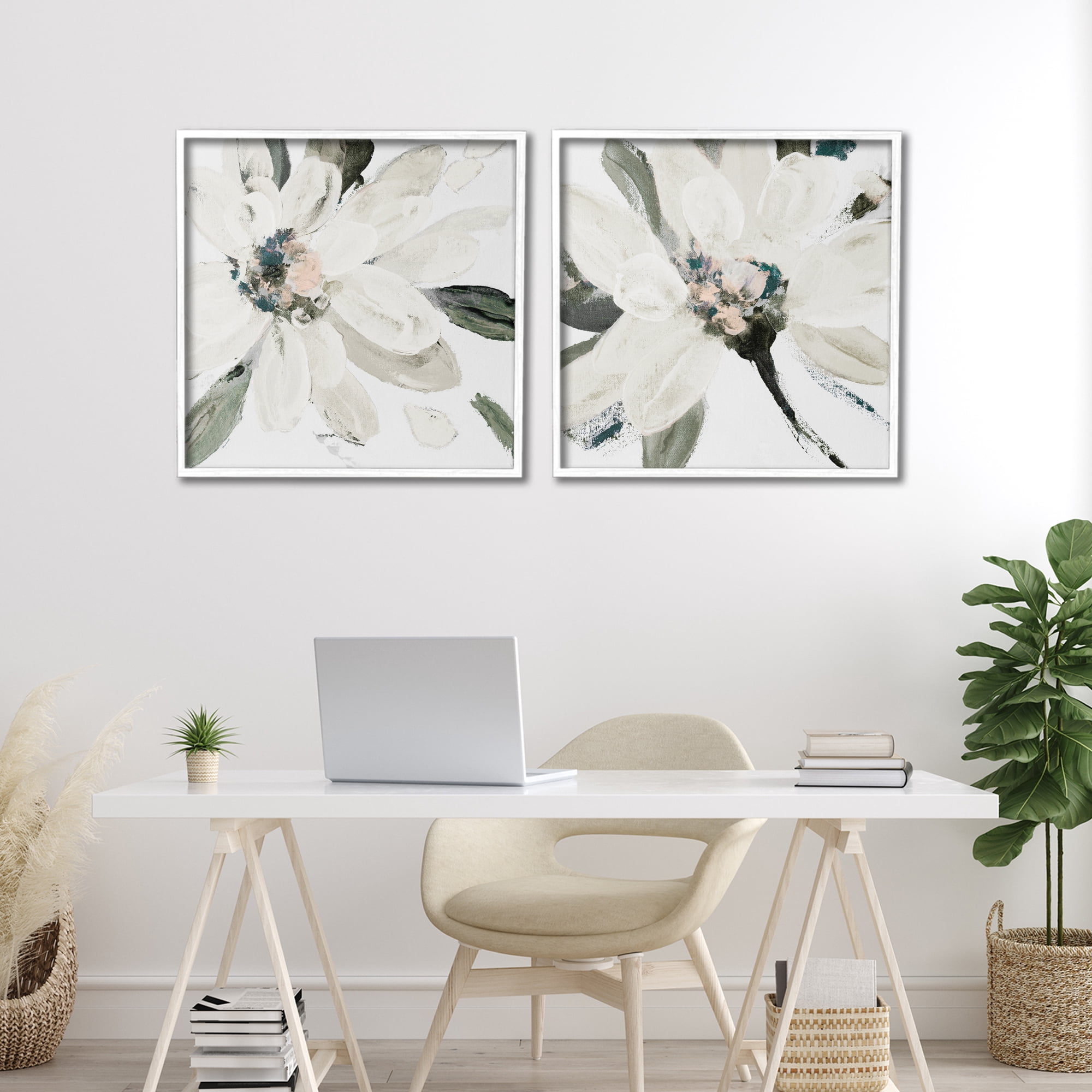 Stupell Industries Naturally Blooming White Flowers 2 Piece White Framed Giclee Art Set, design by Lanie Loreth