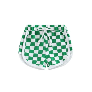 DcoolMoogl Toddler Baby Boy Girl Summer Shorts Checkerboard Plaid Pants Elastic Waist Elastic Waist Drawstring Jogger Short Pants Green 2-3 Years