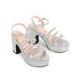 thumbnail image 3 of BLISSFUL STEP Women's Glitter Strappy Strap High Platform Chunky Heel Sandals Silver 6, 3 of 8
