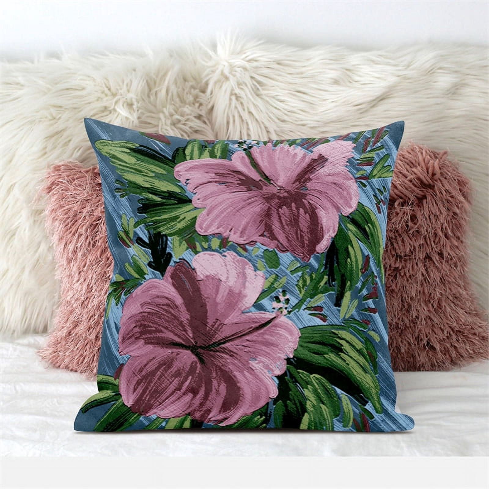 Amrita Sen Designs  26 x 26 in. Hawaii Floral Duo Broadcloth Indoor & Outdoor Zippered Pillow - Pink, Green & Grey