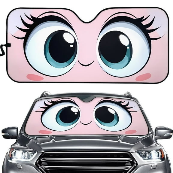 Uorisanigo Cute Big Eyes Print Sun Shades for Window Foldable Windshield Sun Shade Car Protector Front Car Window Shades Sun Protection Suitable for Car Truck SUVs Vehicle Sedans