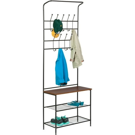 Honey Can Do Entryway Storage Valet With Coat Hanger And Shelves, Black
