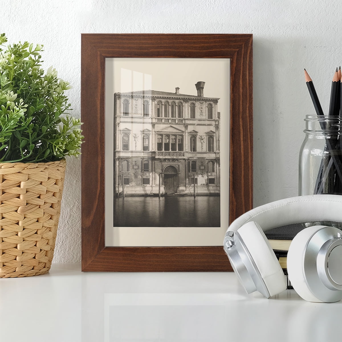 Vintage Views of Venice I - Framed Print w/glass - Chestnut