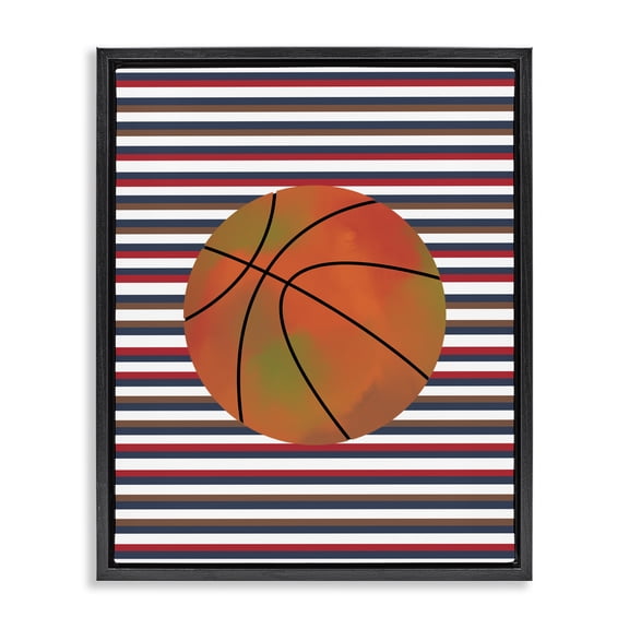 Stupell Industries Stripes And Sports Basketball Black Framed Floater Canvas Wall Art, design by Marcus Prime, 21 x 17