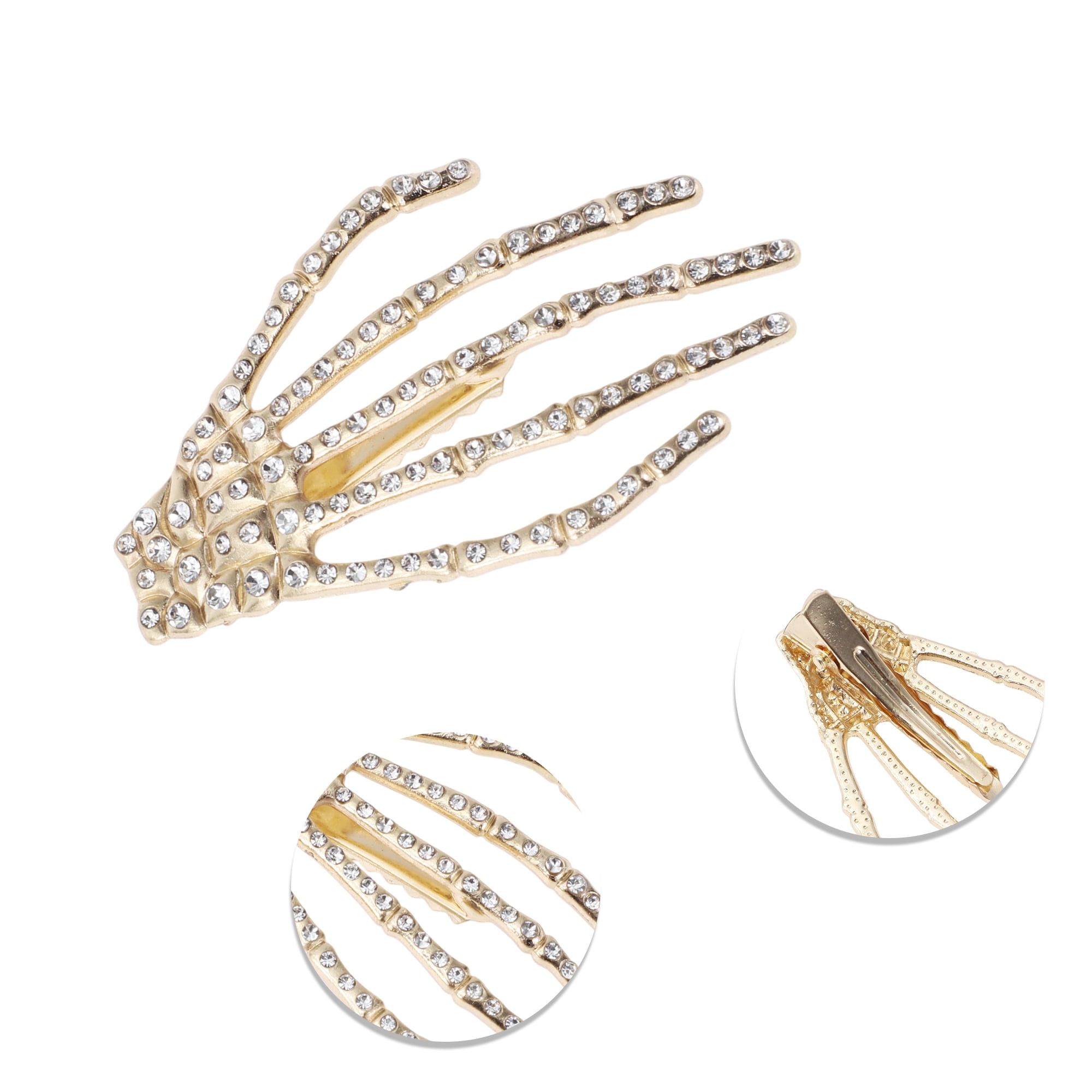Unique Bargains Rhinestone Palm Daily Home Use Hair Clips Gold Tone