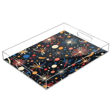 

Acrylic Tray 15.7*11.8*1.9 Inch Transparent Tray Food Tray Tea Cup Tray Serving Trays Cosmetics Storage Kitchen Table Bathroom Sundry Storage Pretty Fireworks Pattern