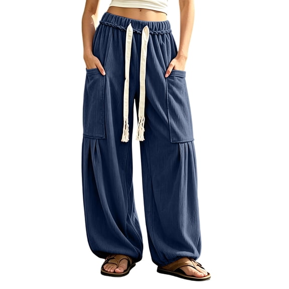 MYAOYINo Boundaries Womens High Waist Parachute Pants Drawstring Baggy Cargo Trousers