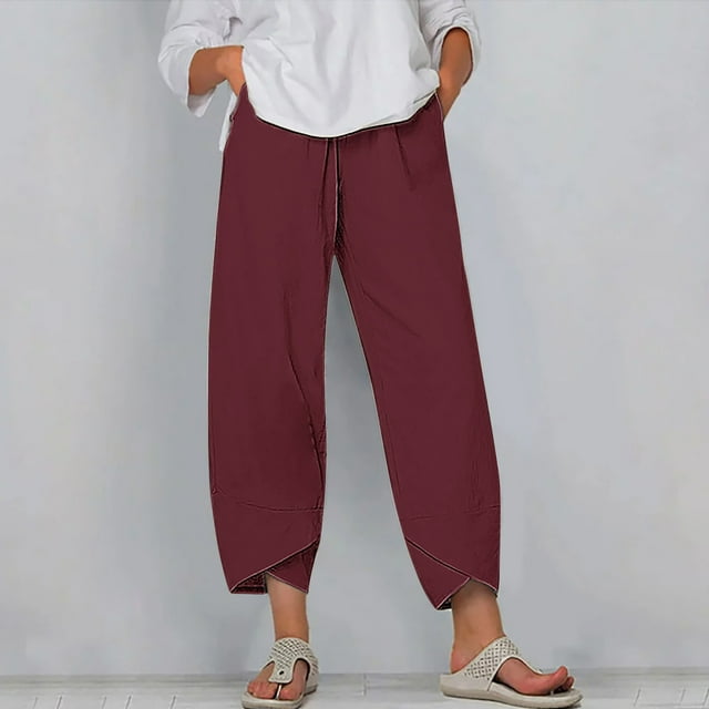 RXIRUCGD Capris d'Été Confortables et Amples pour Femmes, Couleur Unie, Rouge, Taille : 2TG