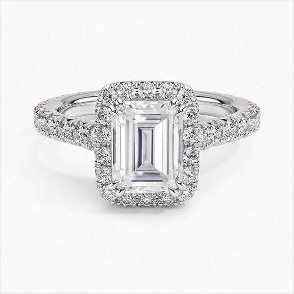 Oryn Jewel 14K White Gold Over 2.1 Ct Lab Created Diamond Ring - Emerald Cut Halo with Accents Engagement Ring for Women - Timeless Gift for Her - Celebrate Your Love with a Dazzling Design