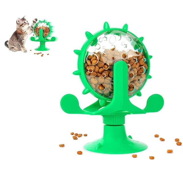 Juguetes para gatos de interior, juguete interactivo para gatos, dispensador de comida para gatos, juguete giratorio con forma de molino de viento, regalo para gatos (verde)