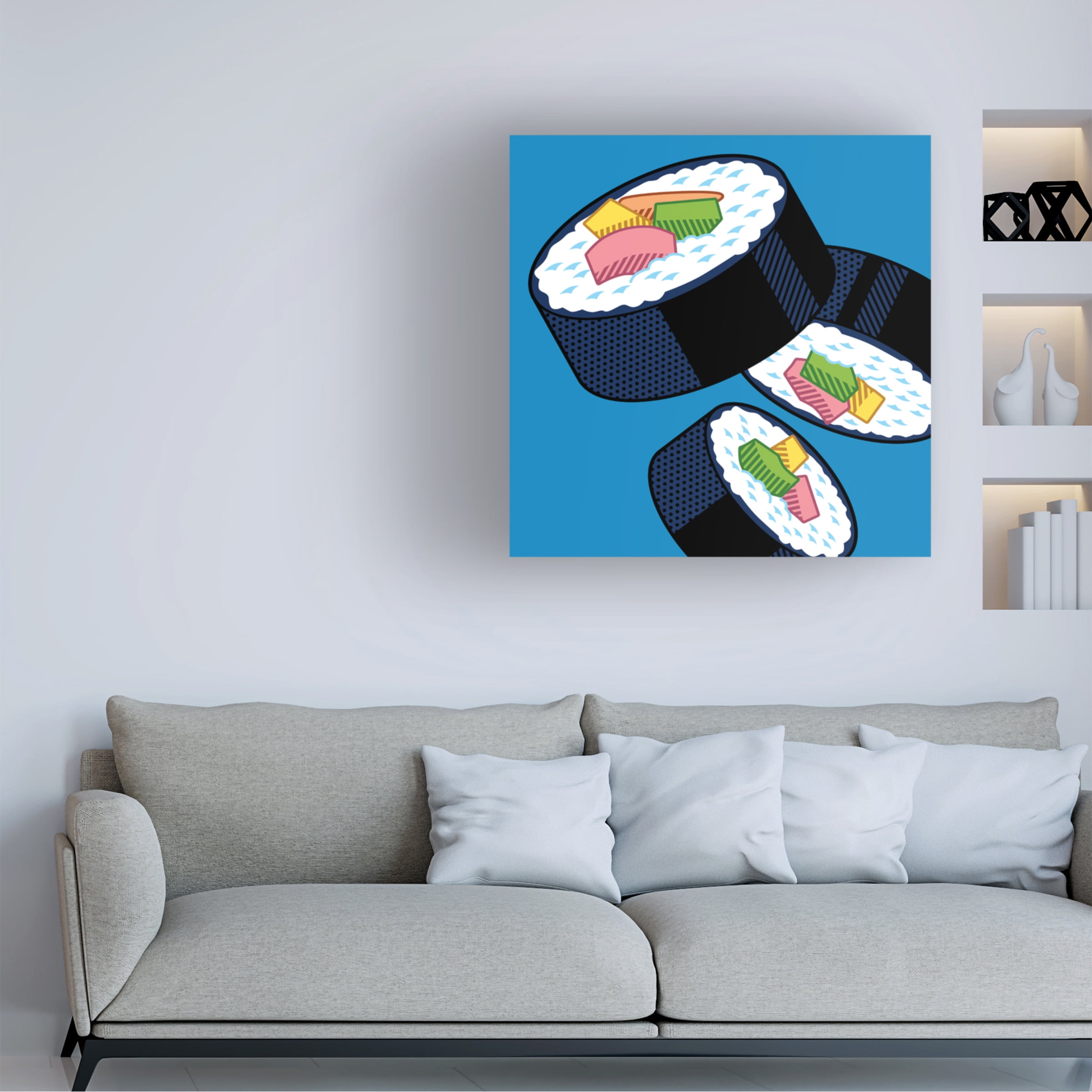 Ron Magnes 'Sushi Rolls On Blue' Canvas Art