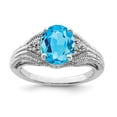thumbnail image 4 of 925 Sterling Silver Rhodium Oval Blue Topaz and Diamond Ring Size 7, 4 of 6