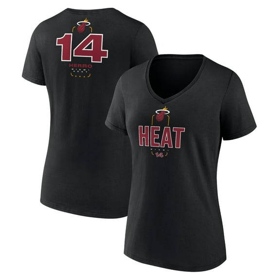 Women's Tyler Herro Black Miami Heat Behind The Back Name & Number V-Neck T-Shirt
