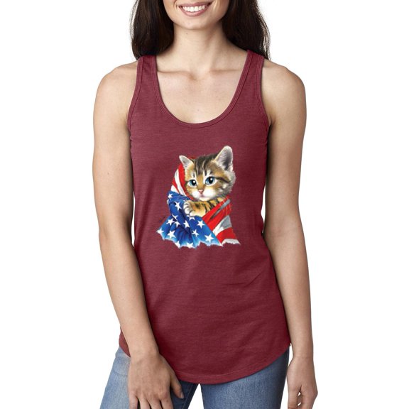 MmF - Women's Racerback Tank Top, up to Women Size 2XL - American Flag 4th of July Kitty