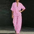 thumbnail image 5 of Women's Dressy Polka Dots 2 Piece Outfits - V Neck Shawl Collar Blouses & Wide Leg Pants Lounge Sets with Pockets, 5 of 6
