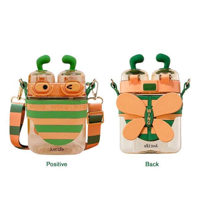 Vasos para beber dobles de 570 ml con botellas de agua plásticas de abejas lindas con pajita (verde) Likrtyny Para Estrenar