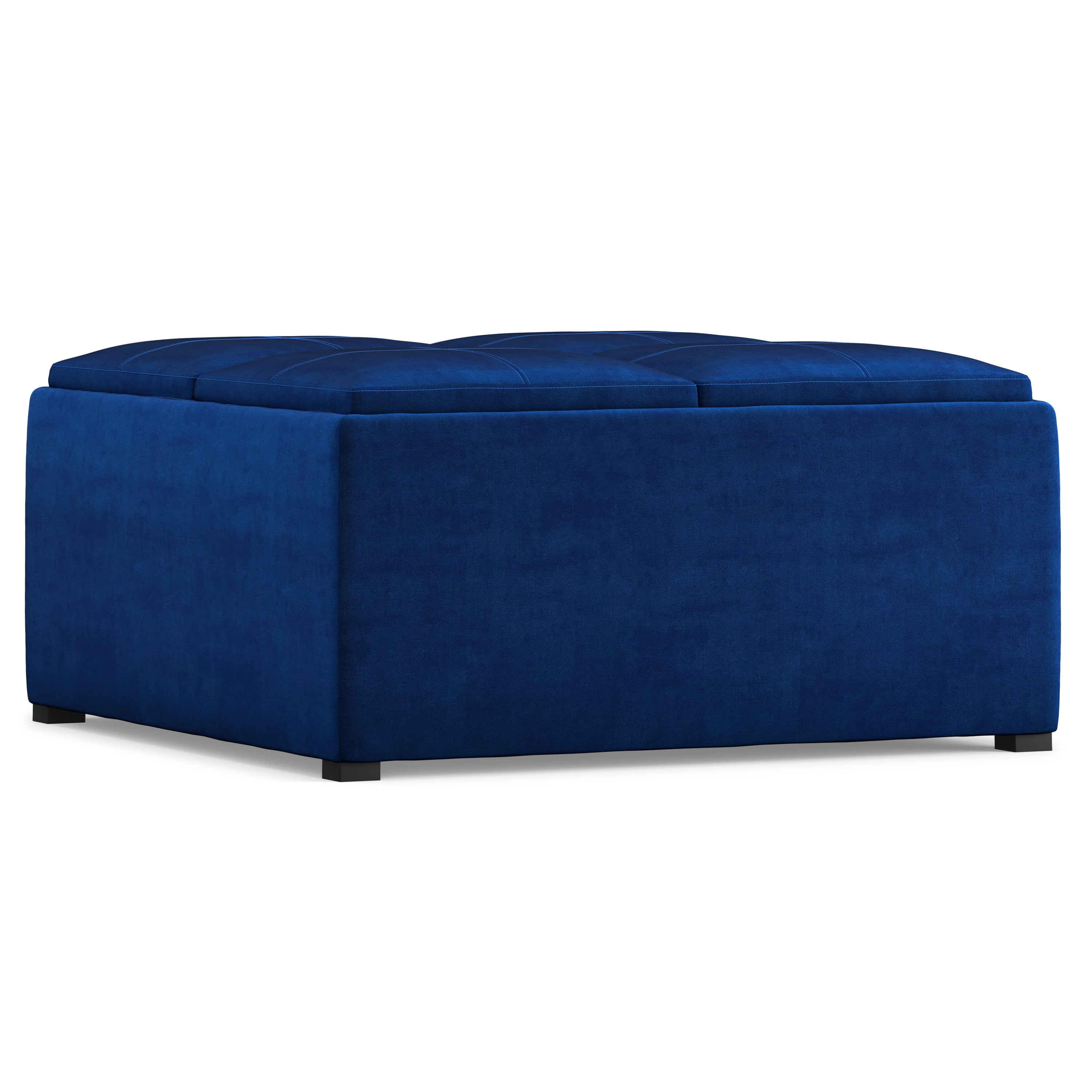 Avalon 35 inch Wide Contemporary Square Coffee Table Storage Ottoman in Blue Velvet Fabric