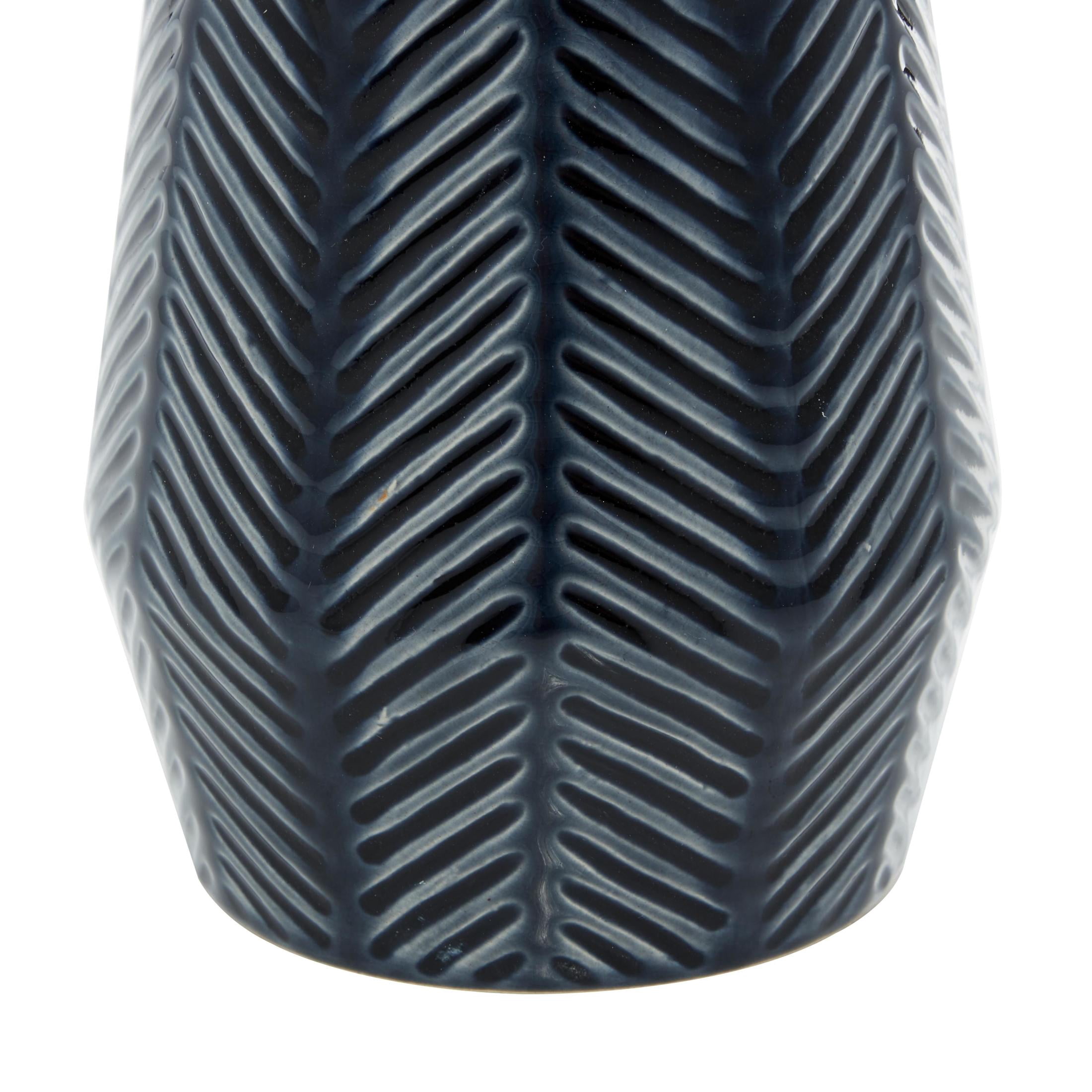 DecMode 11", 8"H Handmade Chevron Dark Blue Ceramic Vase, Set of 2