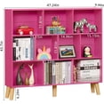 thumbnail image 3 of 10 Cube Bookshelf,3 Tier Modern Wide Bookcase with Legs,Mid-Century Wood Bookshelves Storage,Pink Large Book Case,Freestanding Organizer Display Shelf for Bedroom,Living Room,Office, 3 of 16