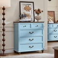 thumbnail image 5 of Joaxswe 5 Drawer Dresser for Bedroom Set of 2, Tall Farmhouse Wooden Chests for Entryway, Light Blue, 5 of 8