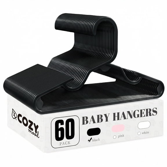 Cozymood Baby Clothes Hangers, 60 Pack Non-Slip Kids Plastic Hangers, Childrens Hanger Toddler Hanger for Infant Child Clothing, Black