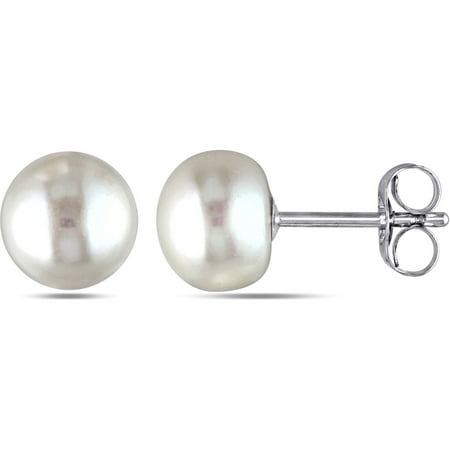 Miabella 6-7mm White Button Cultured Freshwater Pearl 14kt White Gold Stud Earrings