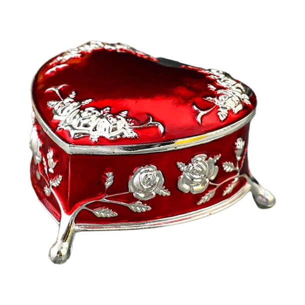 Organizador de joyas, artículos diversos, organizador de baratijas, caja de joyería en forma de corazón para ocasiones especiales. Rojo