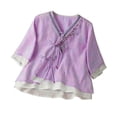 thumbnail image 3 of Fengqque Embroidered Tops for Women 3/4 Sleeve Blouse V Neck Button Down Shirts Dressy Casual Purple L(L), 3 of 5