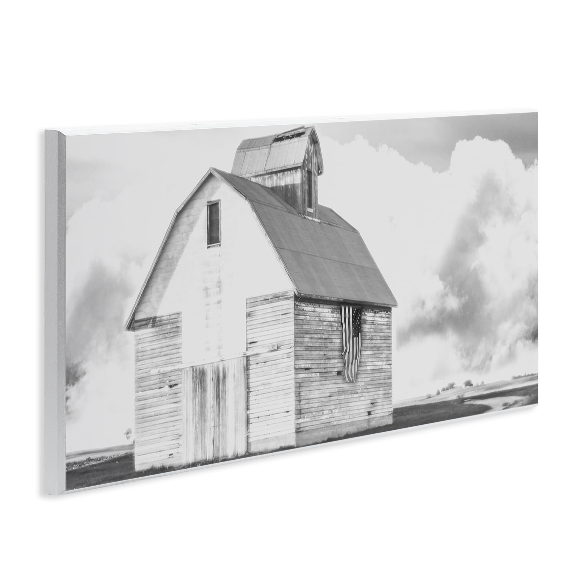 Stupell Industries USA Flag on Barn Patriotic Painting Unframed Art Print Wall Art, 17 x 7