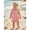 thumbnail image 3 of BemeyourBBs Toddler Girls Summer Clothes Cute Infant Baby Girl Summer 2 Piece Outfit 6 12 18 24 Months 2 3 4 Years Shoulder Bows Sleeveless Ruffled Tank Top and Shorts Set, 3 of 9