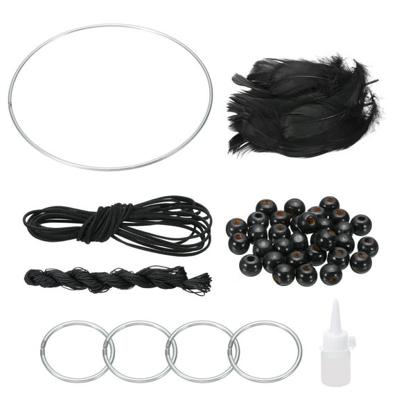 Uxcell DIY Dream Catcher, Making Dream Catcher Supplies Handmade Dream Catcher Kit Feather Crystal Beads for Wall Hanging Ornament Decor Craft, Black