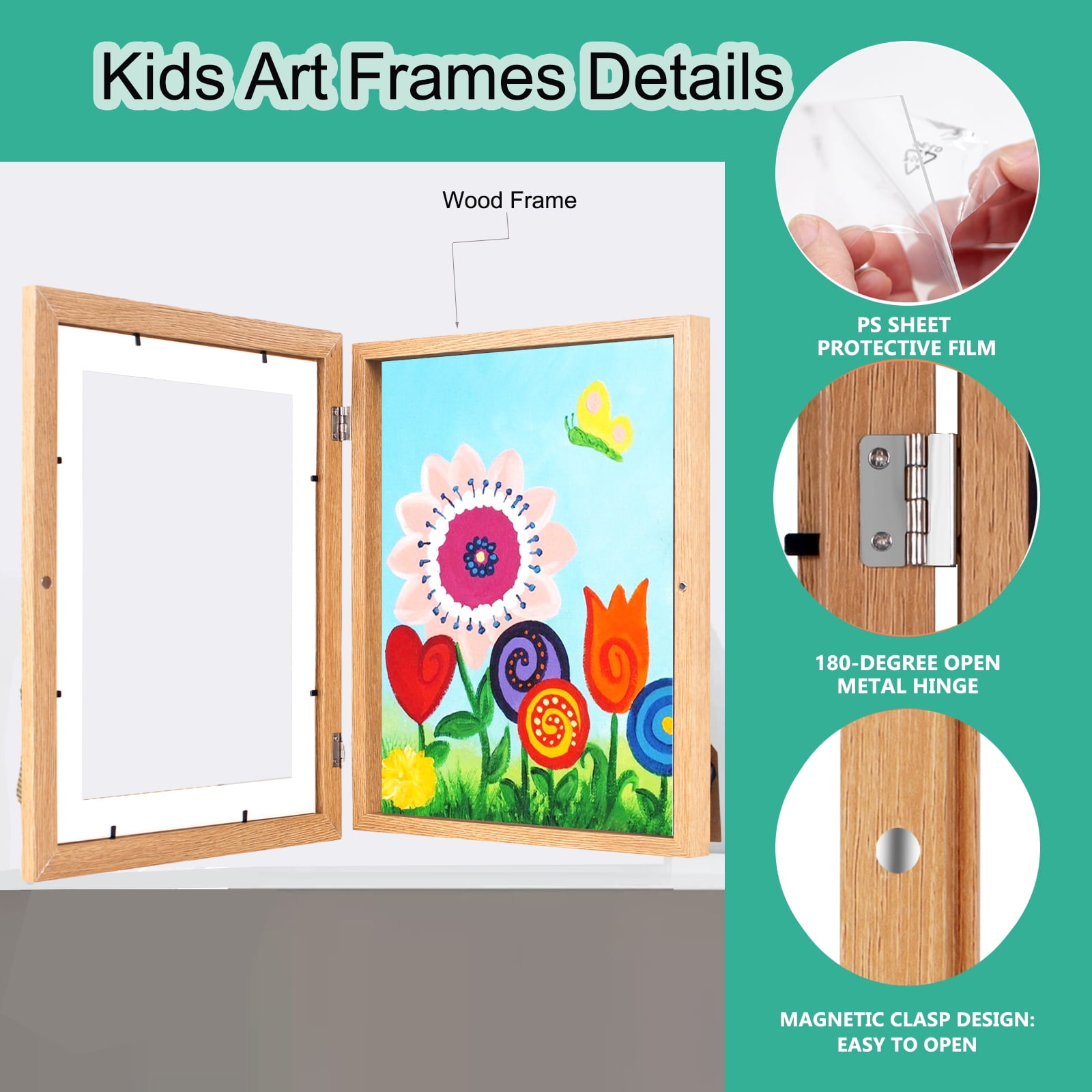 Kids Art Frames Front Opening Changeable Sets of 2 Wood 8.5X11" Artwork Frames for Kids Drawings Storage Frames Children Art Projects Schoolwork Crafts Hanging Art Displays