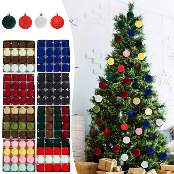 Fwttom Premium Flocked Christmas Balls Set of 16 - Shatterproof Xmas Ball Ornaments for Christmas Tree Holiday Indoor Decoration, Party Supplies, 2"