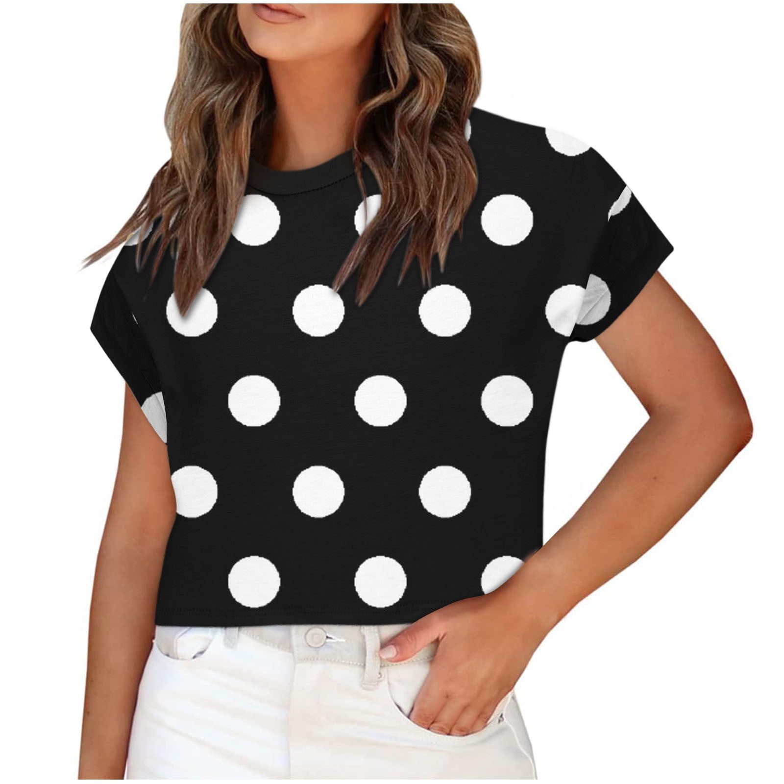 Women's Summer Color Block Short Sleeve T-Shirt Blouse - Round Neck, Pocket, Khaki, Size Large - View #9