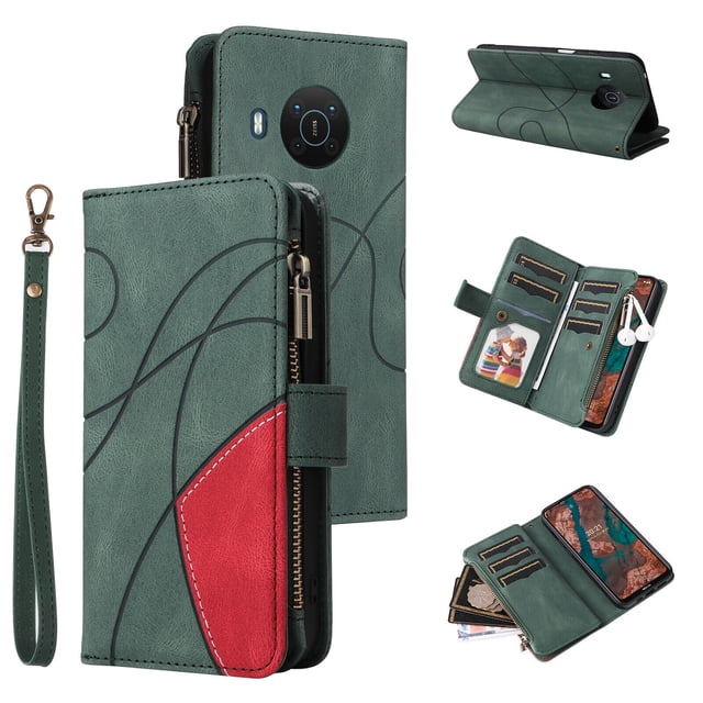 Compatible avec Nokia X20/ X10 Étui Portefeuille avec Fentes pour Cartes en Cuir PU Fermeture Éclair Folio Rabattable
