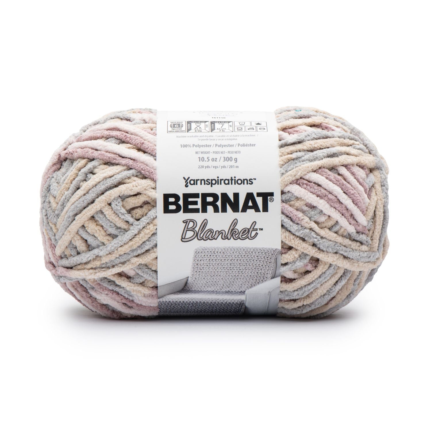 Bernat® Blanket™ #6 Super Bulky Polyester Yarn, Morning Dove 10.5oz/300g, 220 Yards, Polyester #6 Super Bulky Yarn