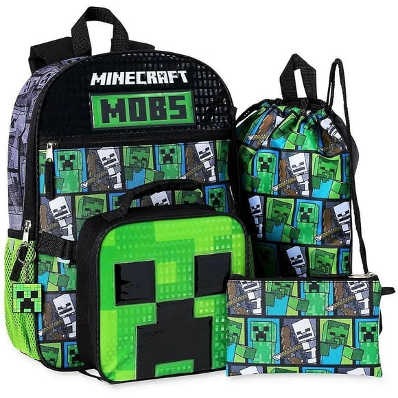 Lot de 5 Sacs à Dos Minecraft Sac d'École avec Sac de Sport Sac à Lunch Porte-Clés